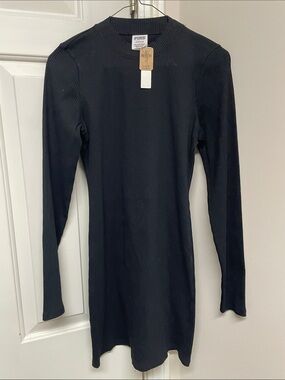 PINK Victoria's Secret Black Ribbed Long-Sleeve Bodycon Dress